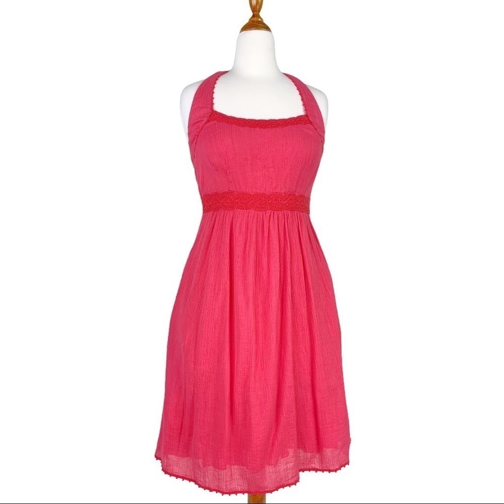 Anthropologie Maeve Pink Crochet Halter Dress 4